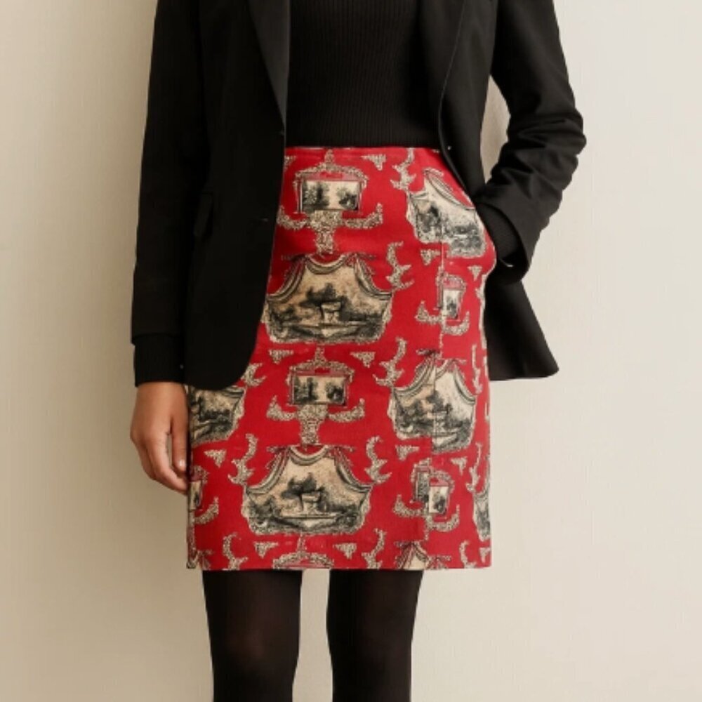 Talbots Toile Countryside Print 100% Cotton Vintage Skirt Quiet Luxury Size 8